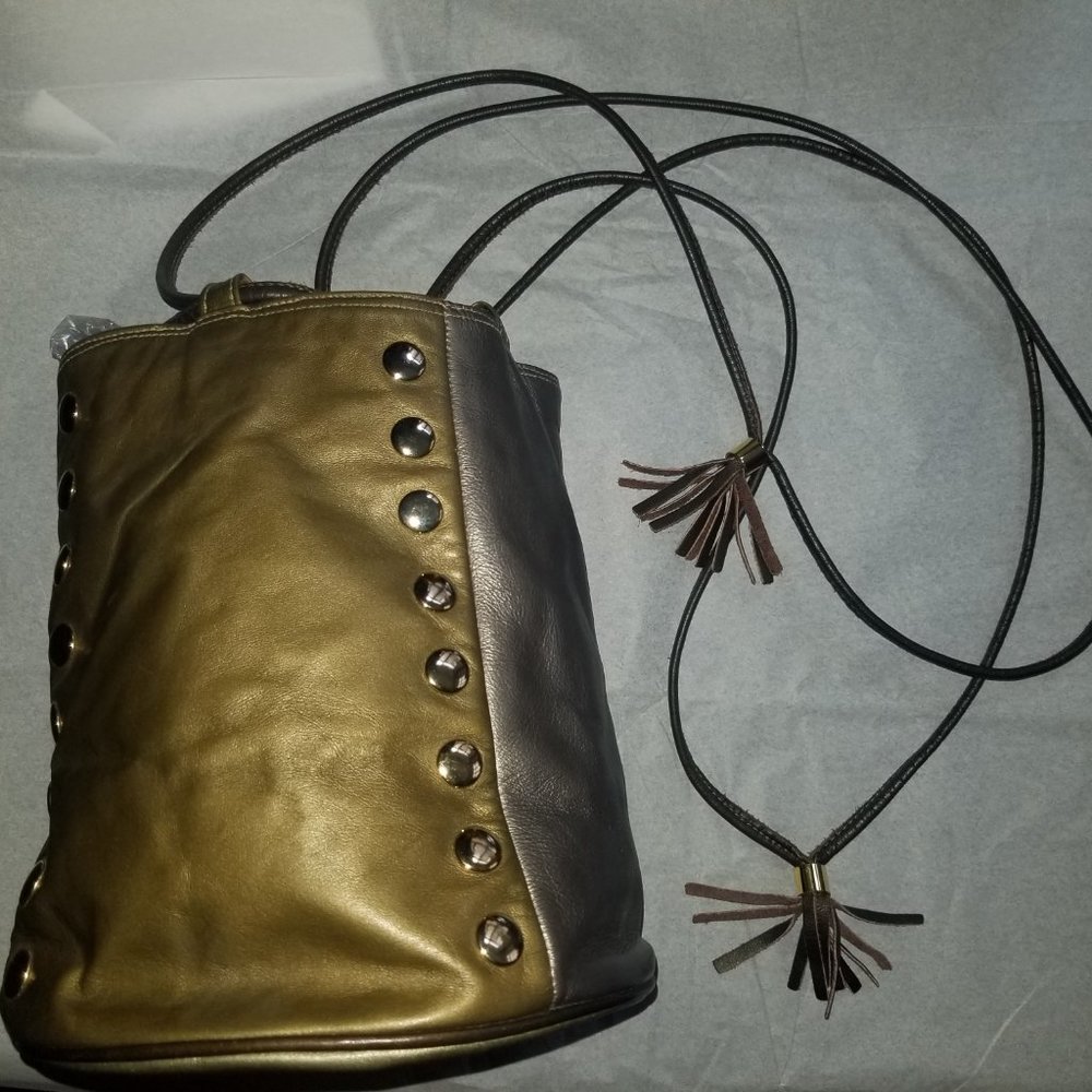 Leather Gold/Gun Metal Tone Stud Bucket Bag